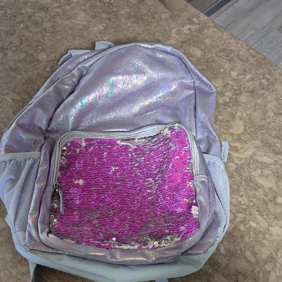 Iridescent Silver Backpack with Glitter Accent - Picture 8 of 16